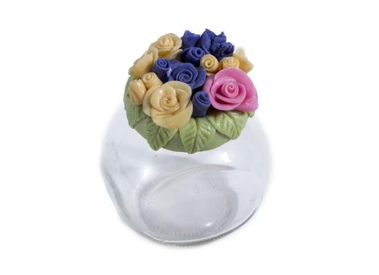 A Set of Glass Jars decorated with Colored Flowers